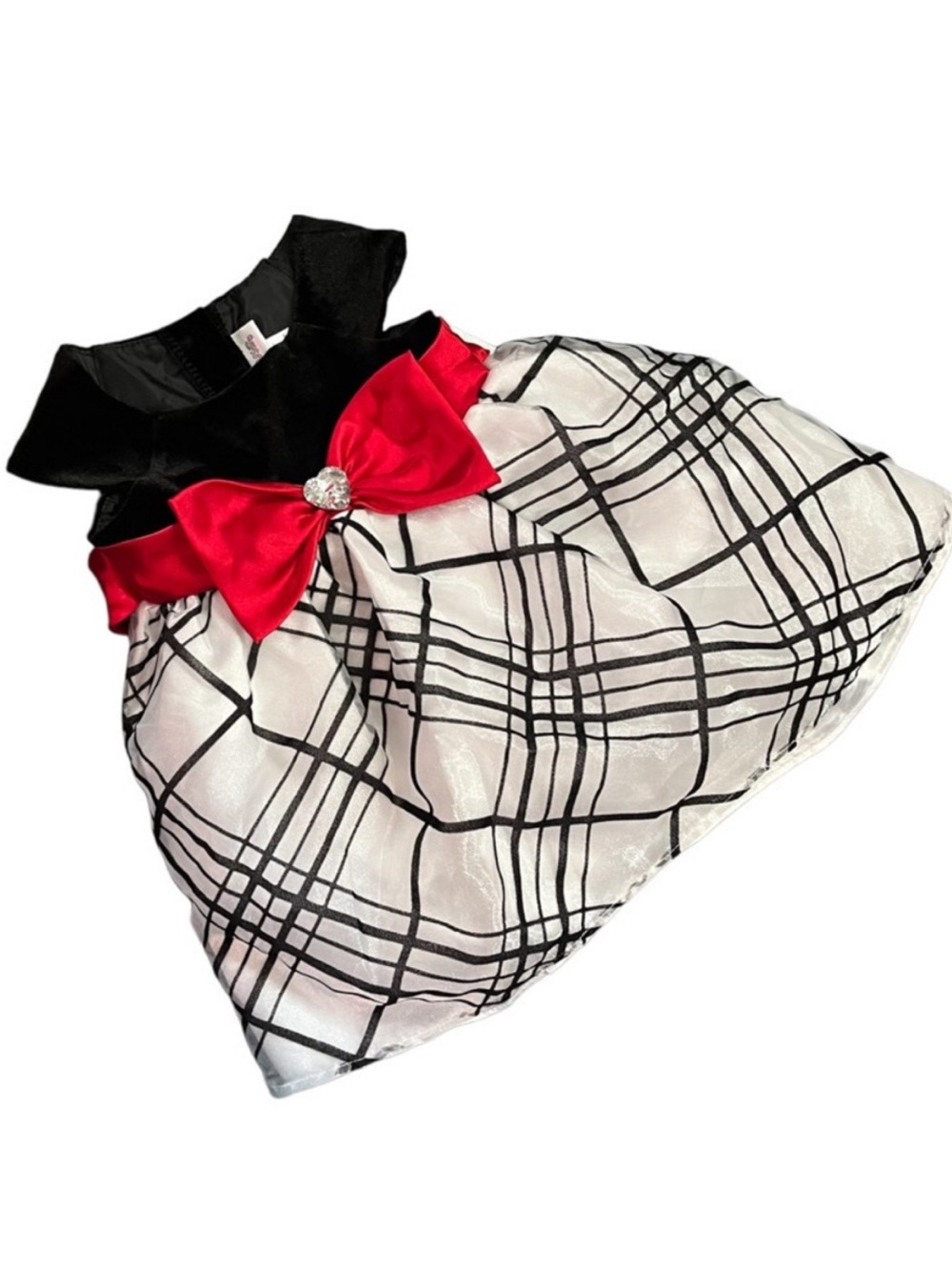 Youngland Black & White Plaid Dress with Red Bow